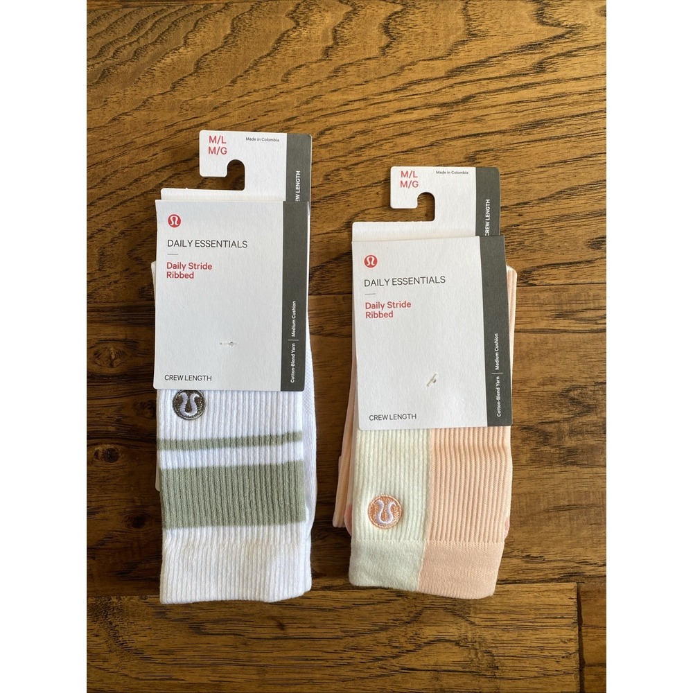 2 Pairs Lululemon Daily Stride Ribbed Crew Socks Pink & Gray M/L NWT
